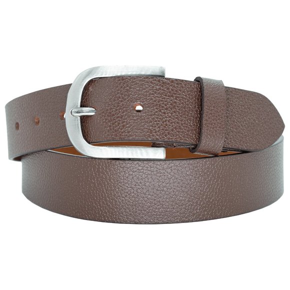 Genuine Leather Men Casual Jeans Belt with Silver Buckle, Brown - Picture 1 of 4